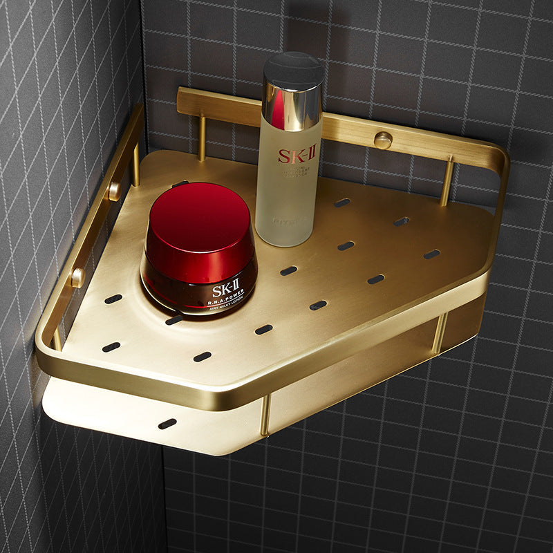 Étagère de salle de bain VidaXL Loures en laiton avec un niveau, idéale pour rangement et décoration.