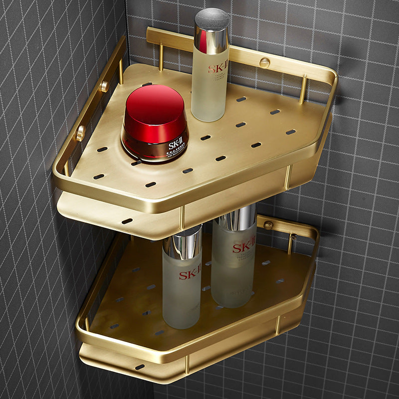 Étagère de salle de bain VidaXL Loures en laiton avec un niveau, idéale pour le rangement et la décoration.