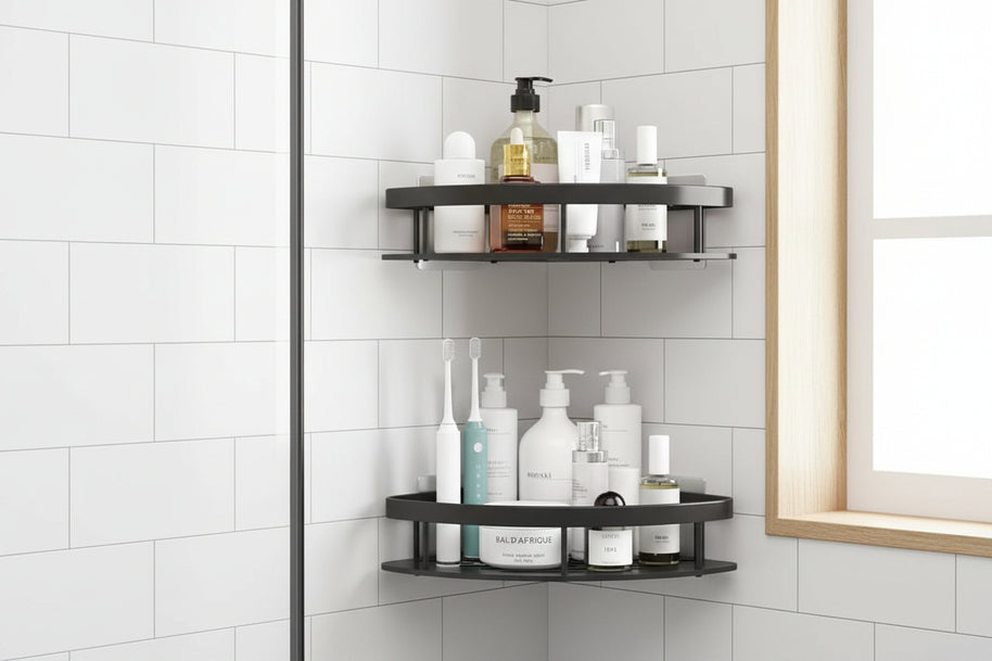 Étagère de salle de bain Drummond VidaXL à deux niveaux, idéale pour rangement et organisation.