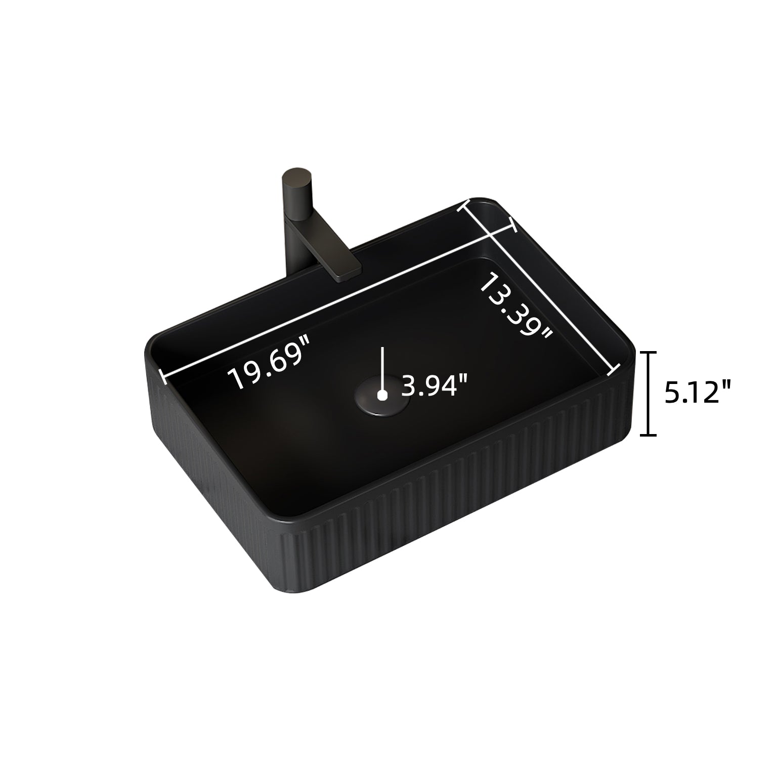 20 Bathroom Sink, Rectangular Striped Vessel Ceramic Basin Without Faucet, NO Cabinet, Black - HAUSSLYON