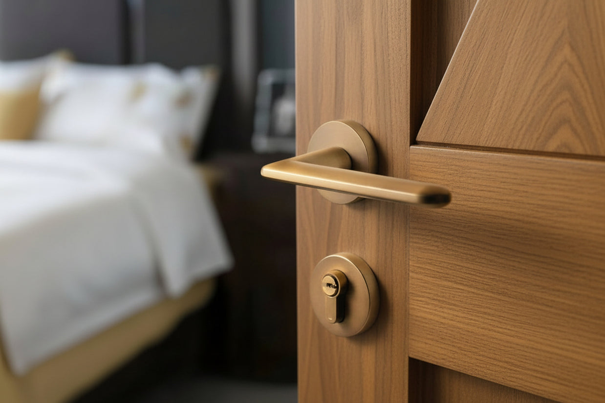 Poignée de porte Sapporo de la marque Hausslyon, poignée en métal avec design moderne pour porte intérieure.