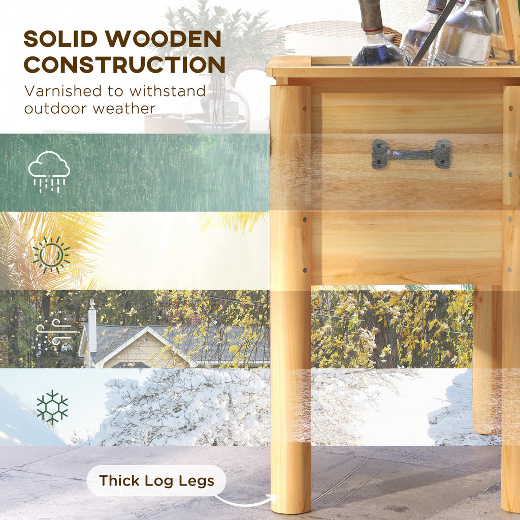 Wooden Outdoor Cooler, Beverage Cooler with Bottle Opener for Backyard Deck Poolside Party, 54 Quart, Natural - HAUSSLYON