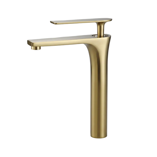 Robinet de salle de bain Cheverny de la marque Hausslyon, en acier inoxydable, avec bec en ligne et poignée moderne.