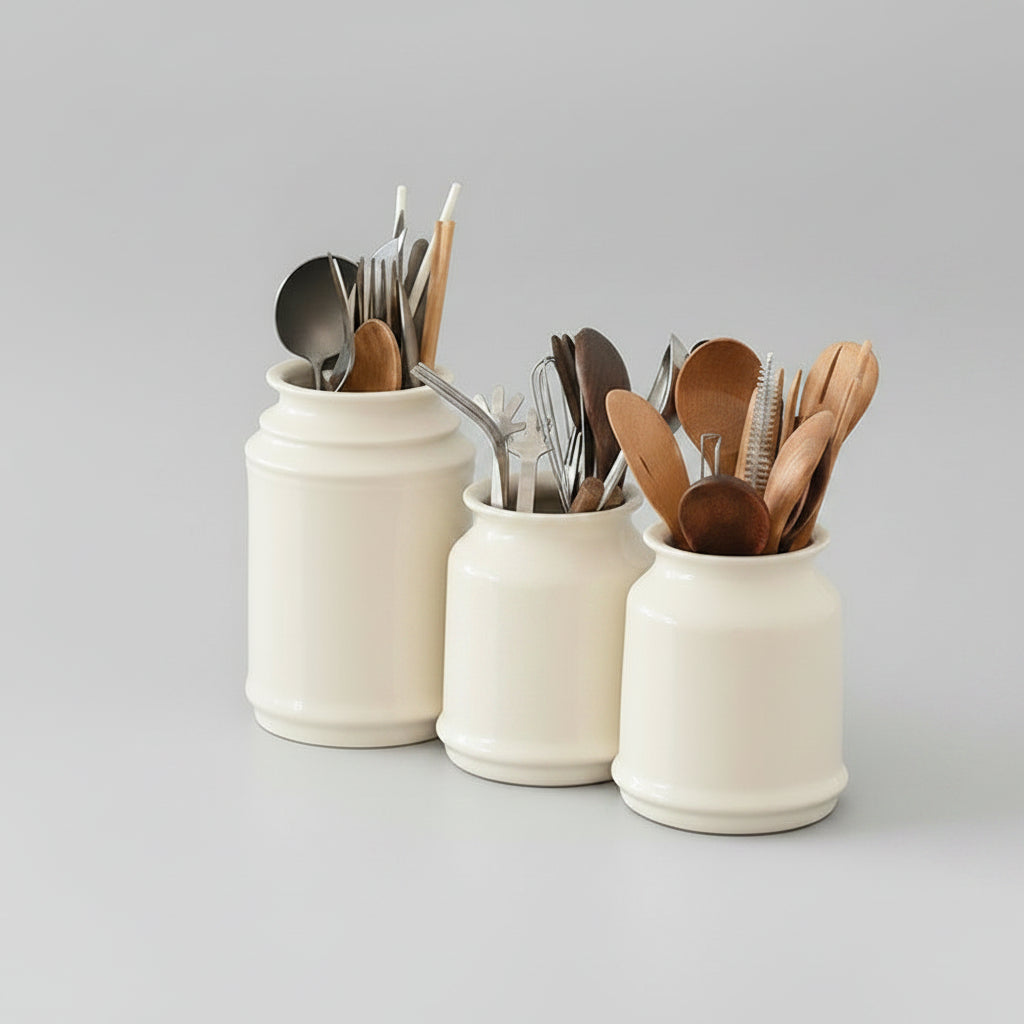Pot de rangement en céramique VidaXL pour spatules, design élégant, avec compartiments pour organiser la cuisine.