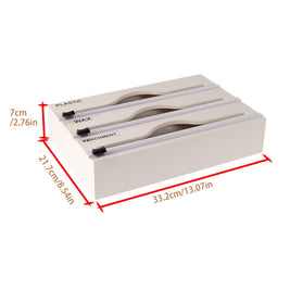 3 In 1 Bamboo Wrap Organizer With Cutter And Labels, Plastic Wrap Aluminum Foil And Wax Dispenser For Kitchen - HAUSSLYON