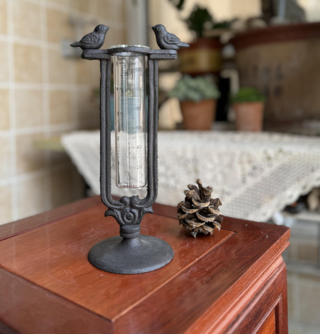 Retro Pastoral Creative Pure Handcrafted Cast Iron Double-bird Rain Gauge - HAUSSLYON