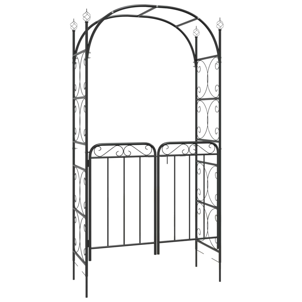 Garden Arch with Gate Black 108x45x235 cm Steel - HAUSSLYON