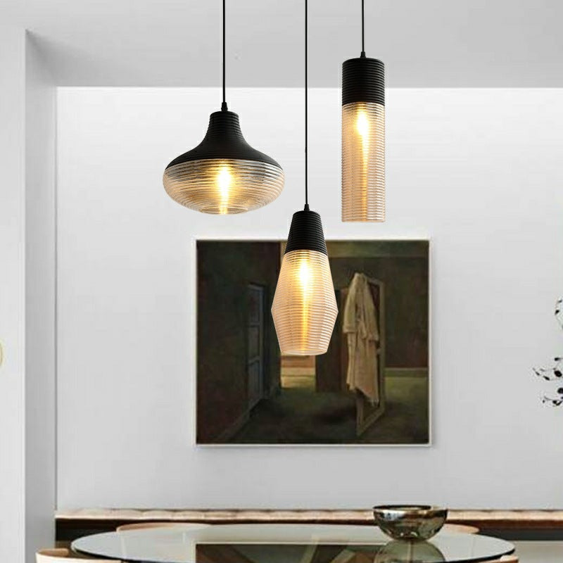 Lustre Stockholm VidaXL avec bras en métal noir et abat-jour en verre transparent, design moderne pour salon ou salle à manger.