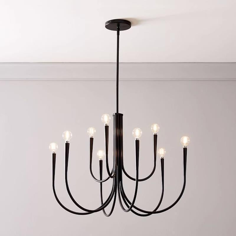 Lustre noir Turin de VidaXL avec neuf bras et abat-jour en verre, style moderne pour intérieur élégant.
