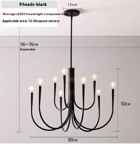 Lustre noir Turin de VidaXL avec design élégant et moderne, suspendu avec plusieurs bras et ampoules visibles.