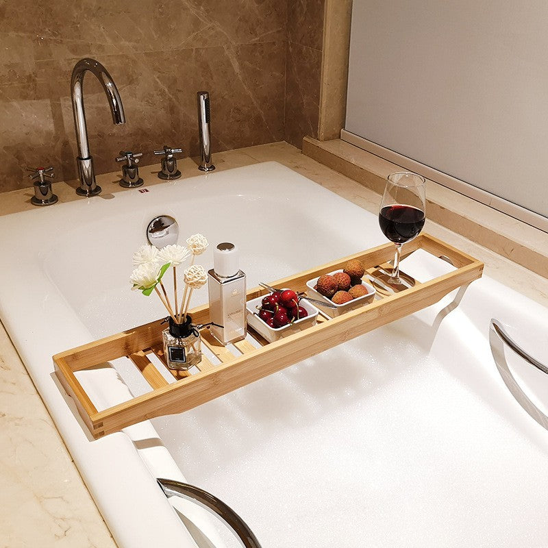 Plateau de bain en bois naturel Lettouquet de VidaXL, élégant et pratique pour organiser la salle de bain.