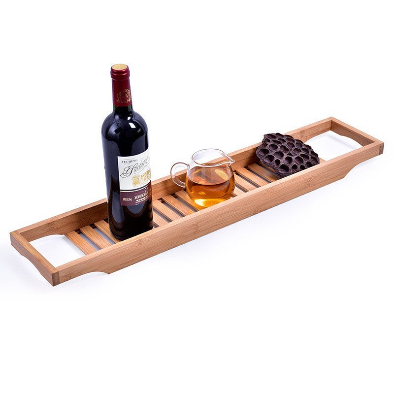Plateau de bain en bois naturel VidaXL, design élégant, idéal pour organiser accessoires de bain et produits de luxe.