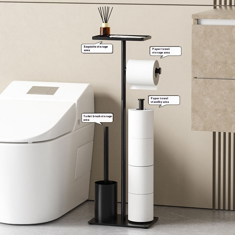 Porte-papier toilette noir Braga de VidaXL, design moderne, en métal, fixé au mur dans une salle de bain.