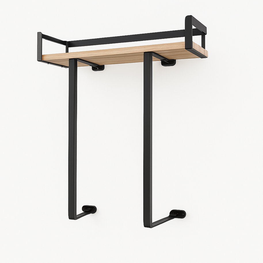 Porte-serviette VidaXL Bangui avec étagère et support, en métal noir pour salle de bain élégante et pratique.