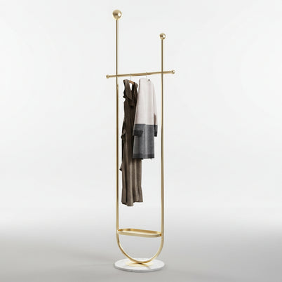 Portemanteau VidaXL Malbaie en blanc et or, avec patères en bois, idéal pour l'entrée ou la chambre.