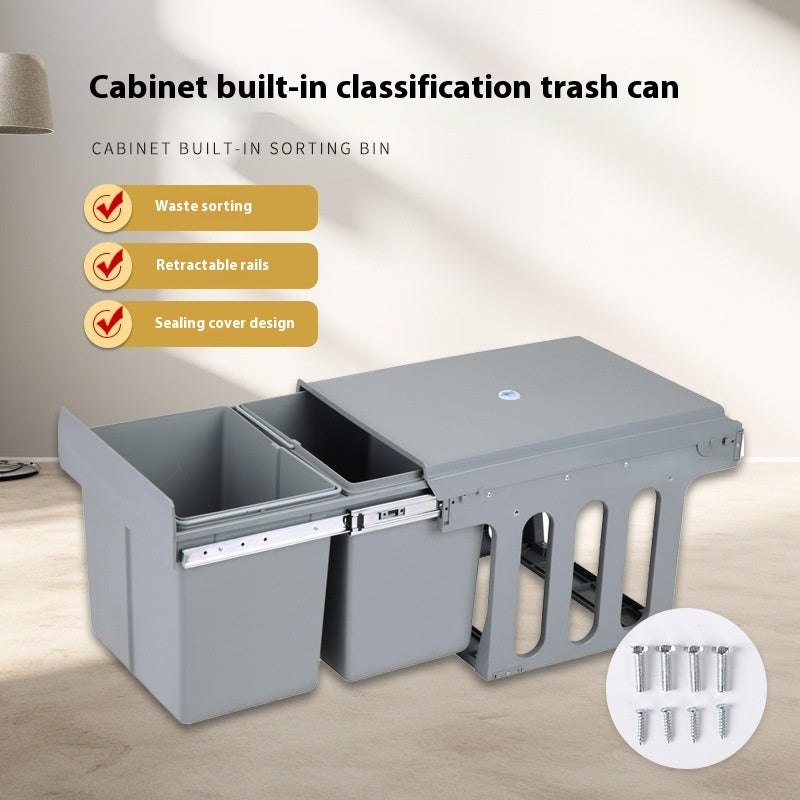 Poubelle coulissante Biny VidaXL pour cuisine avec capacité de 15L et 8L, en métal gris, facile à ouvrir et à nettoyer