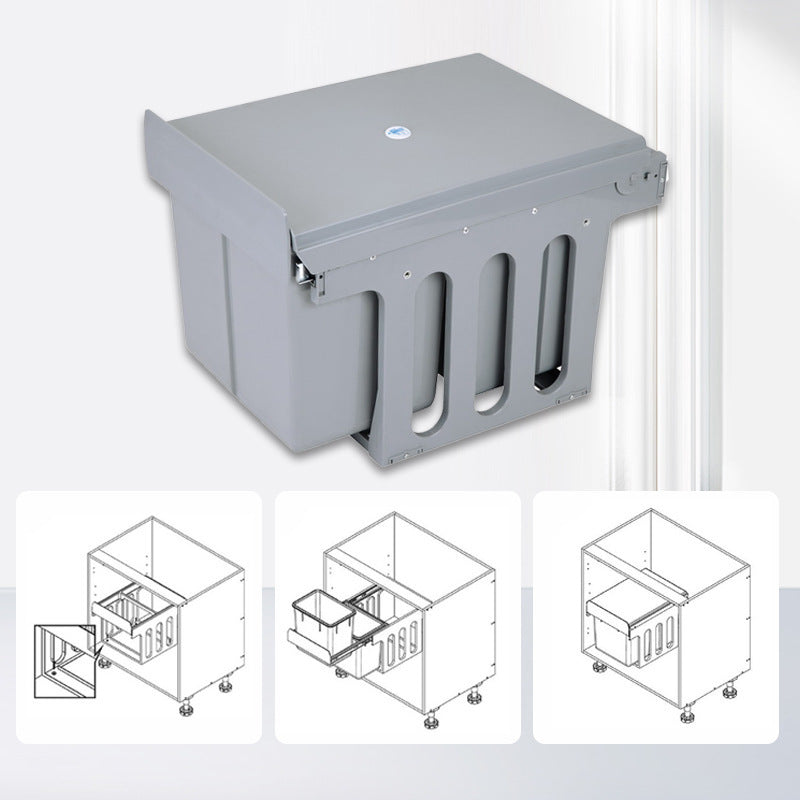Poubelle coulissante Biny pour cuisine, capacité de 15L et 8L, en acier inoxydable, avec tiroirs pour déchets.