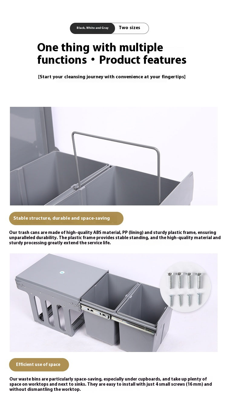 Poubelle coulissante BINY de 15L et 8L pour cuisine, double compartiment, design pratique, par VidaXL.