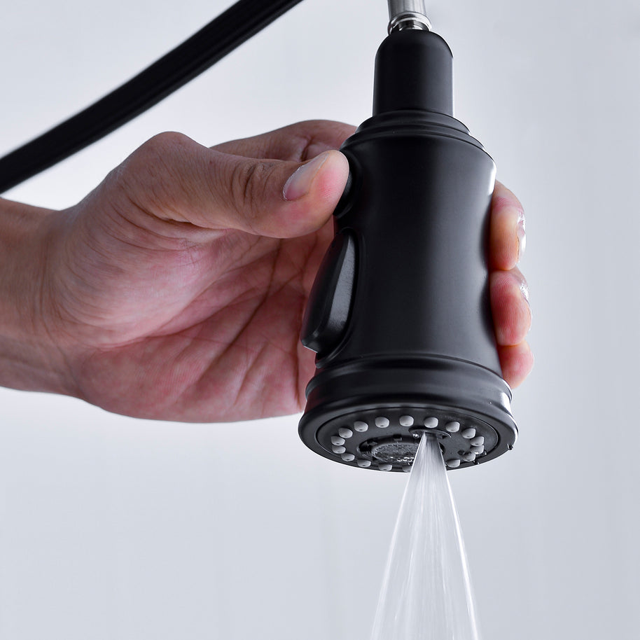 Robinet de cuisine noir VidaXL Barcelone, robinet de cuisine moderne avec poignée et bec en acier inoxydable.