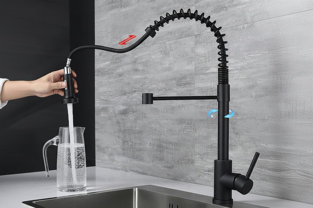Stainless Steel Spring Pull Telescoping Kitchen Faucet - HAUSSLYON