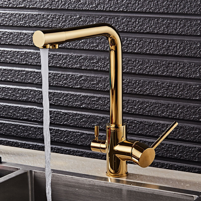 Robinet de cuisine VidaXL Chandler en finition or avec bec tournant et manette simple, installation facile.