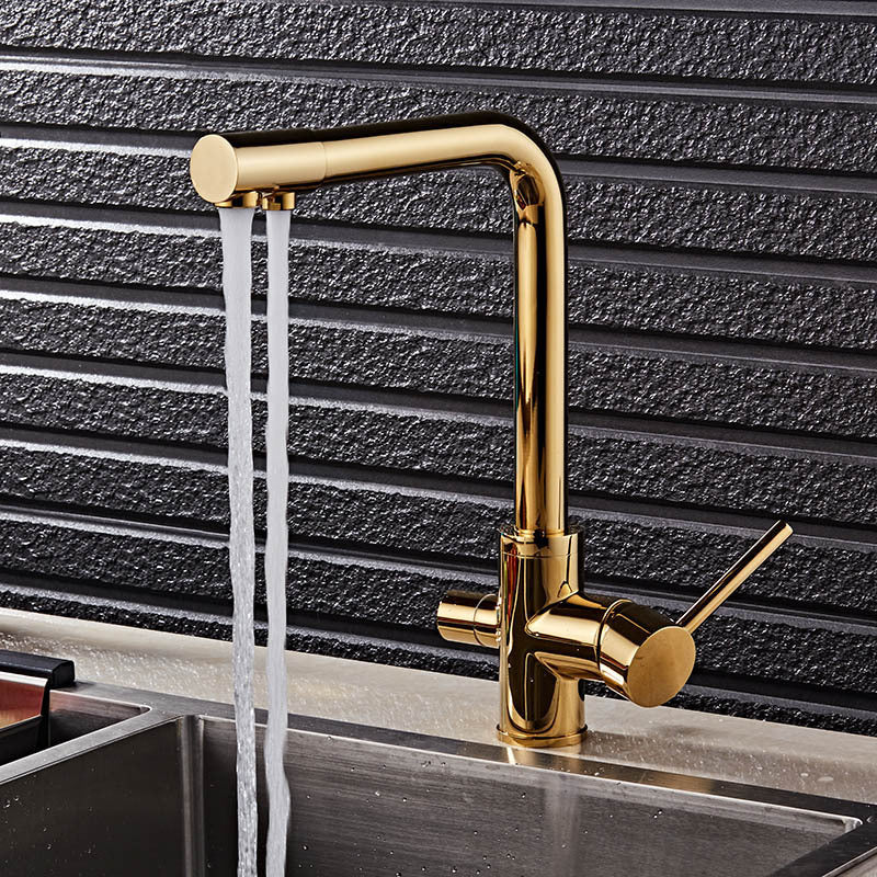 Robinet de cuisine VidaXL Chandler en or avec bec tournant, design moderne pour évier de cuisine.