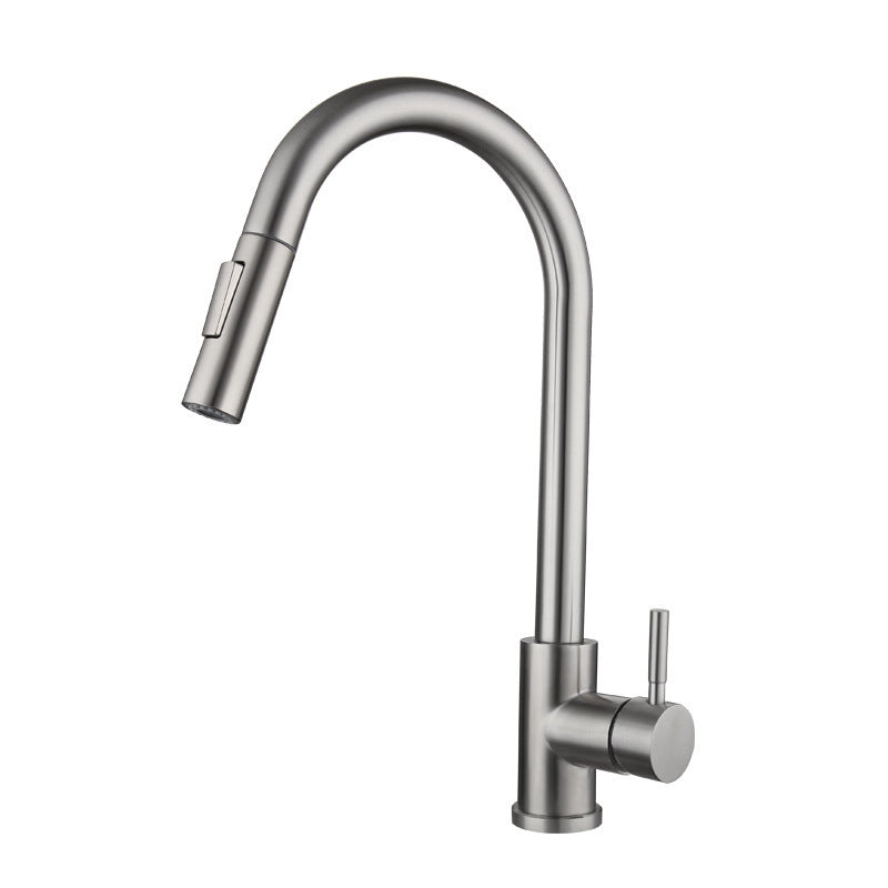 Robinet de cuisine VidaXL Salem en acier inoxydable argenté, avec poignée et bec tournant, pour lavabo de cuisine.