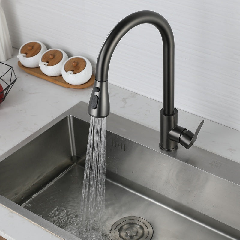 Robinet de cuisine Tennessee VidaXL en acier gris, avec bec tournant et manettes modernes.