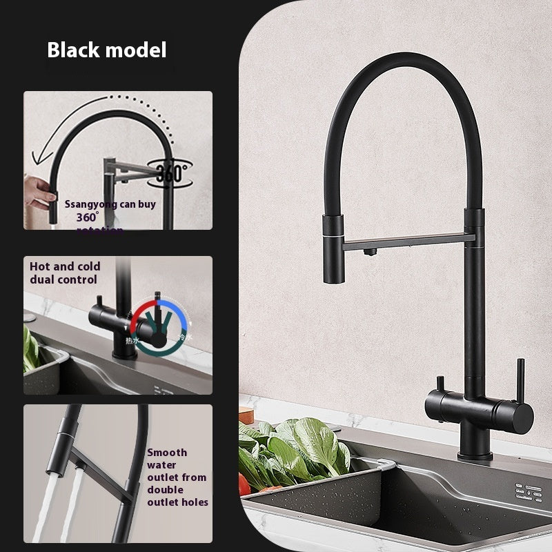 Robinet de cuisine Windsor noir de la marque VidaXL, vue en gros plan, avec poignée et bec flexible.