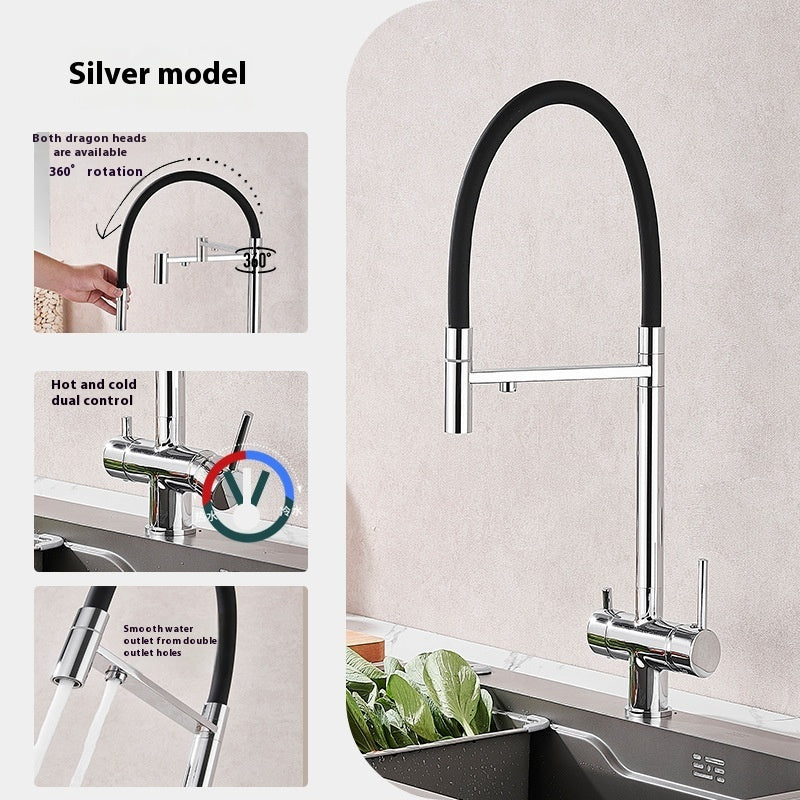 Robinet de cuisine Windsor noir VidaXL, design moderne, avec bec tournant et poignée unique pour évier.