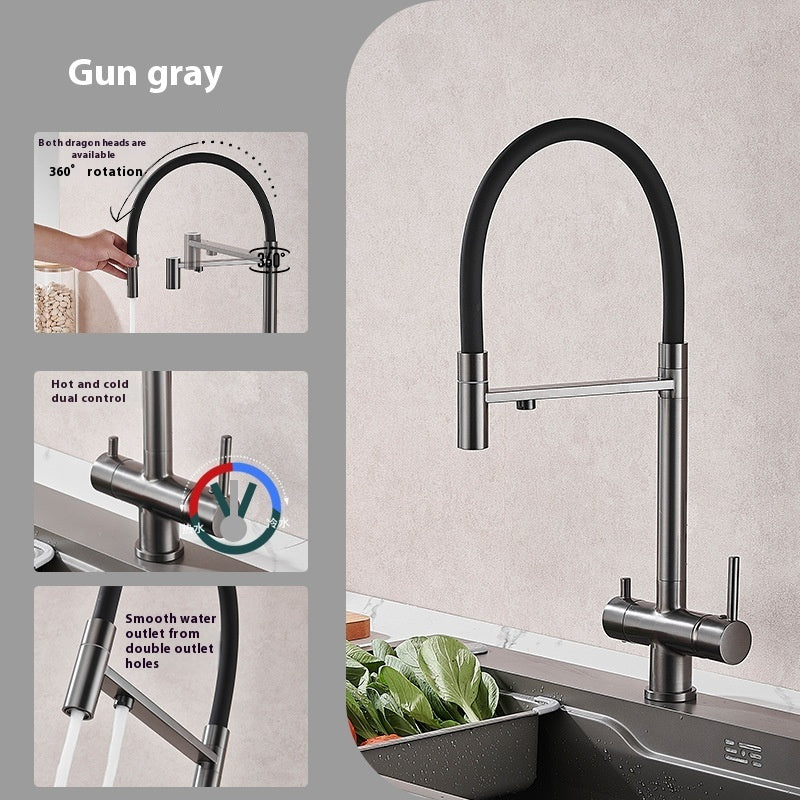 Robinet de cuisine Windsor noir VidaXL avec poignée élégante et design moderne, idéal pour évier de cuisine.