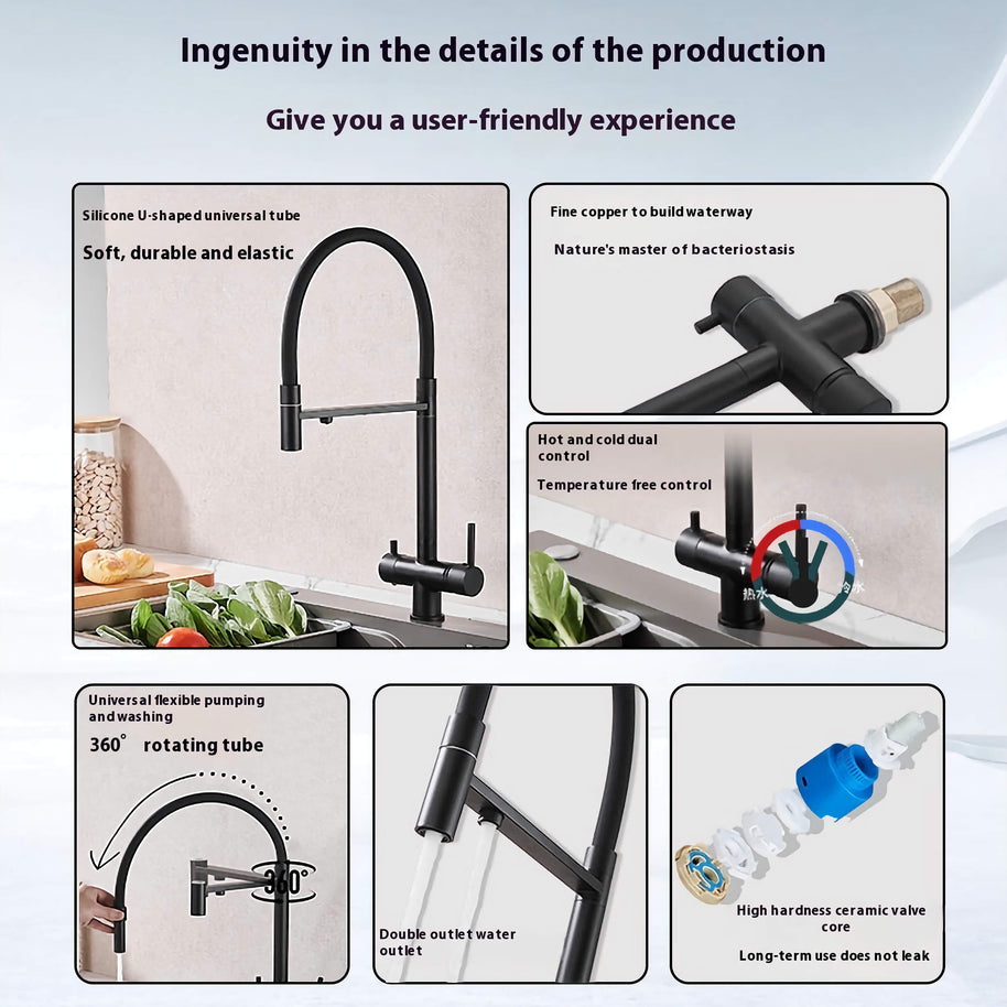 Robinet de cuisine Windsor noir VidaXL, mitigeur moderne avec poignée, vue de face sur le robinet installé.