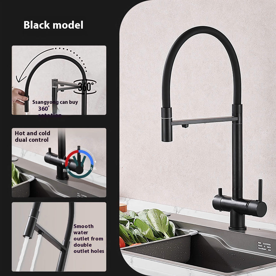 Robinet de cuisine Windsor noir VidaXL avec poignée moderne et finition élégante, visible sur l'image.