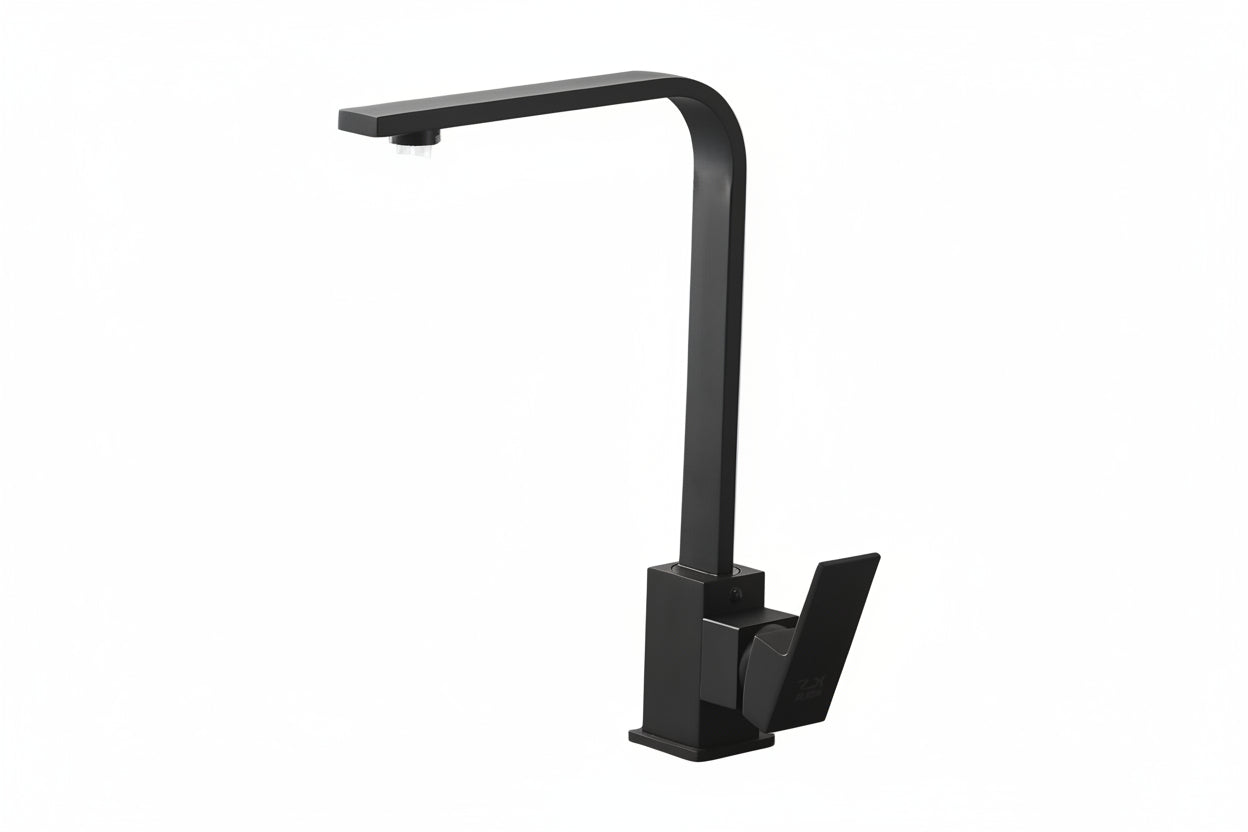 Black paint seven-character square kitchen faucet - HAUSSLYON