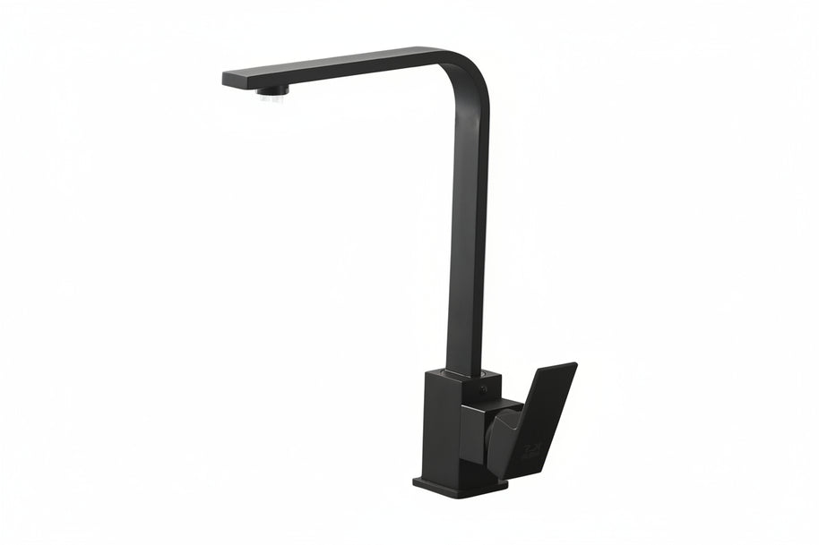 Robinet de cuisine noir VidaXL Vimont, design moderne avec poignée, visible sur l'image.