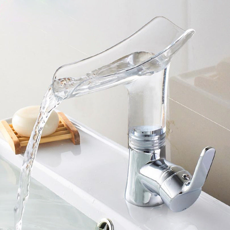 Robinet de salle de bain Fontaine VidaXL en métal avec finition transparente, adapté pour douche ou lavabo.