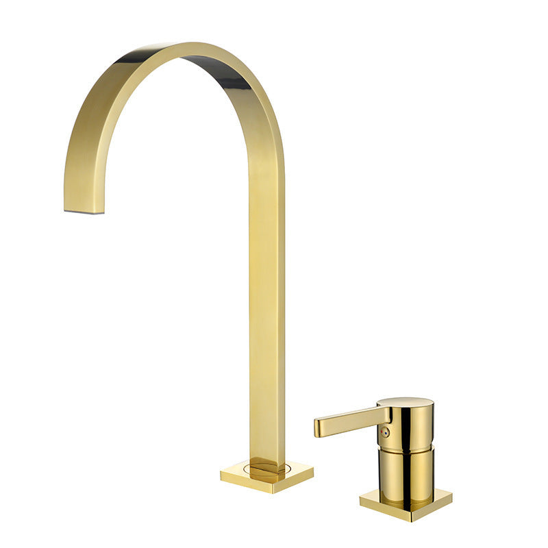 Robinet de salle de bain Kotto VidaXL en chrome, avec poignée et embouts modernes, installé sur un lavabo.