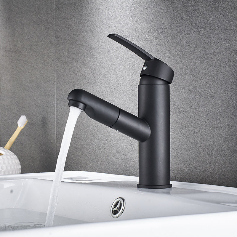 Robinet de salle de bain noir VidaXL Lanoraie, design moderne, visible avec poignée et tube d'écoulement dans l'image.
