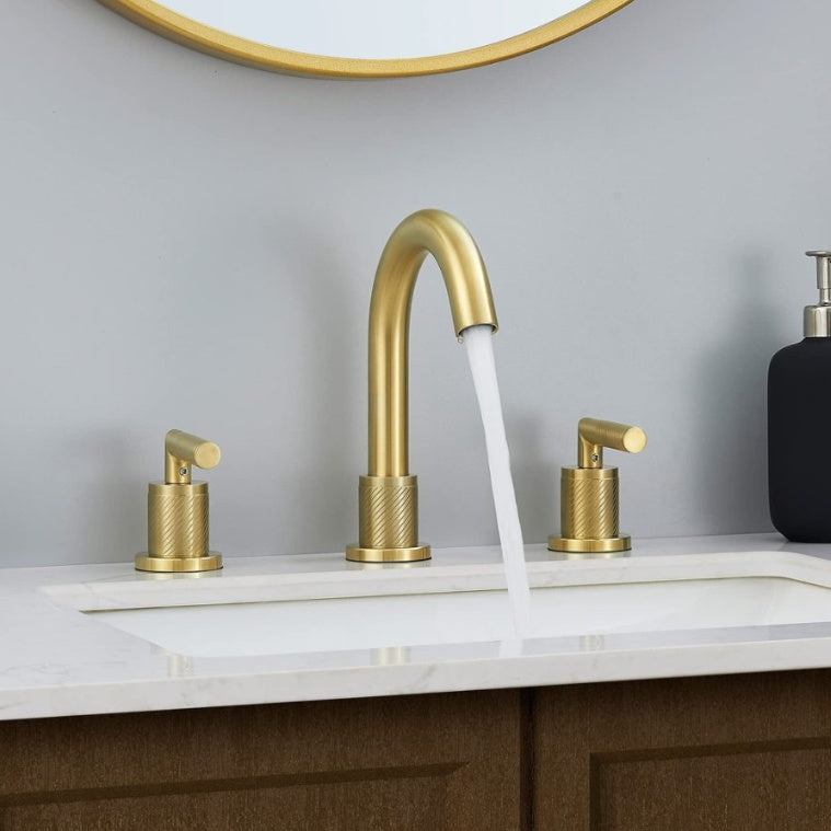 Robinet de salle de bain VidaXL New York en or, moderne et élégant, avec poignée et bec pour lavabo.