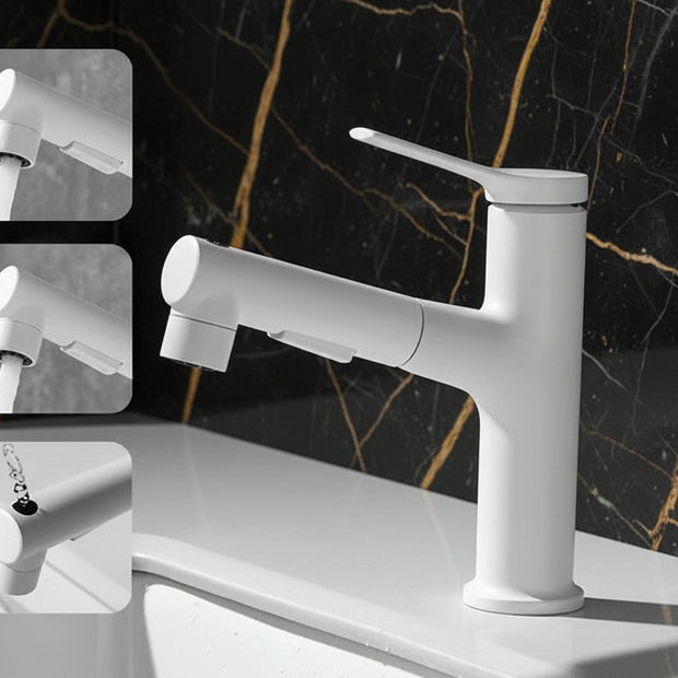 Copper Body Can Be Pulled White Multi-gear Adjustment Hot And Cold Faucet - HAUSSLYON