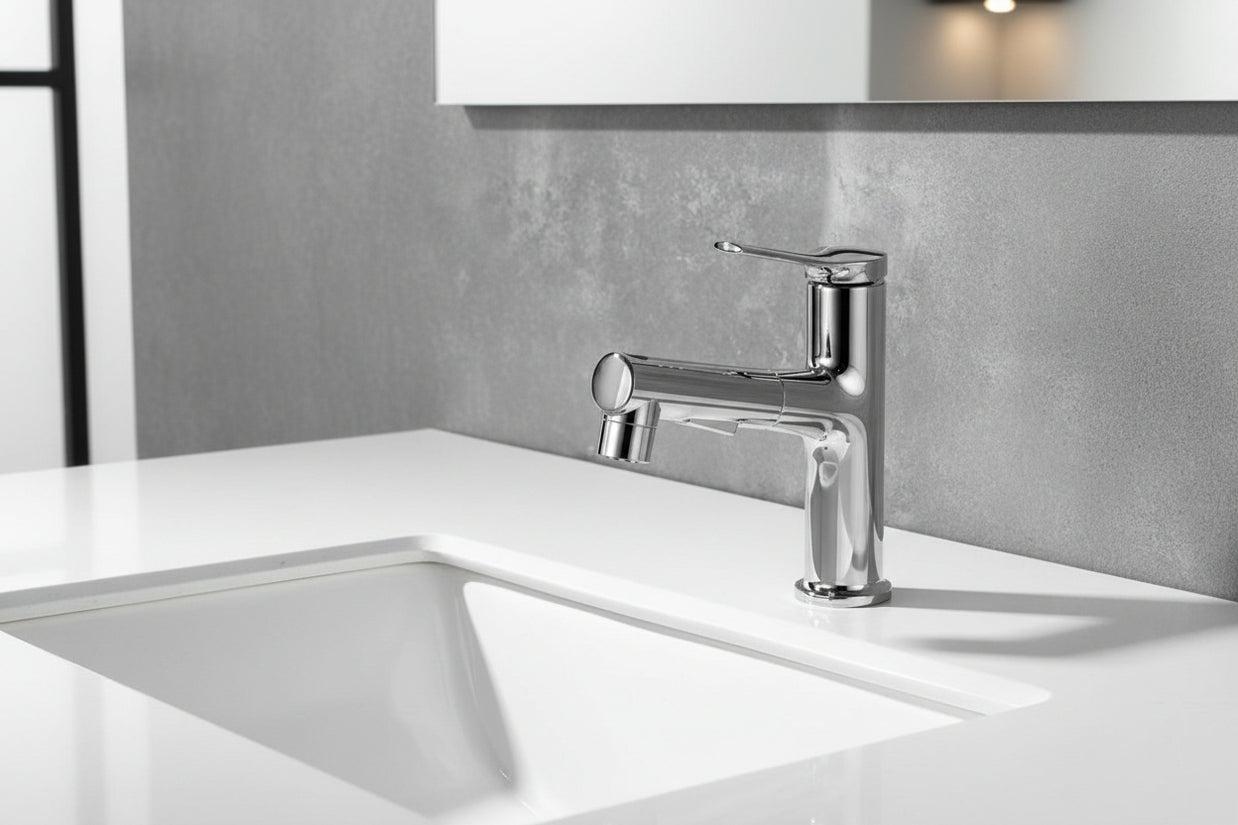 Copper Body Can Be Pulled White Multi-gear Adjustment Hot And Cold Faucet - HAUSSLYON