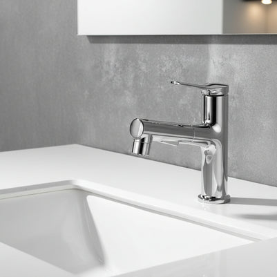 Copper Body Can Be Pulled White Multi-gear Adjustment Hot And Cold Faucet - HAUSSLYON