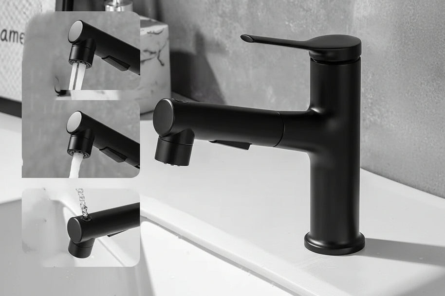 Robinet de salle de bain VidaXL Santafe gris, design moderne avec poignée et bec, installation facile.