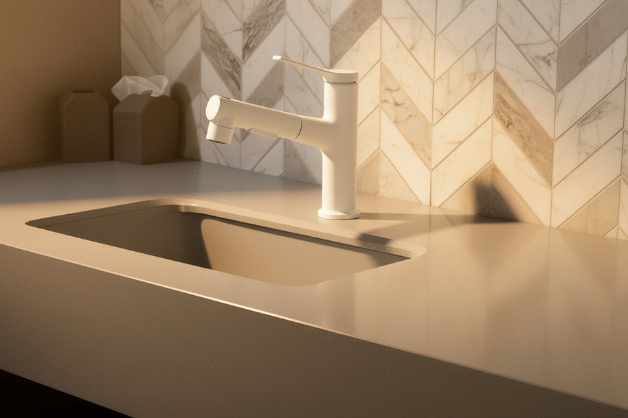 Robinet pour salle de bain VidaXL SantaFe en gris, avec poignées modernes et finition élégante.