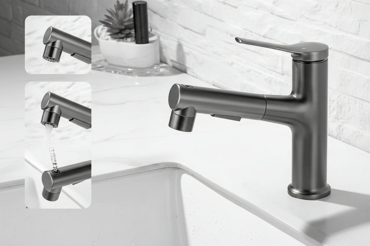 Copper Body Can Be Pulled White Multi-gear Adjustment Hot And Cold Faucet - HAUSSLYON