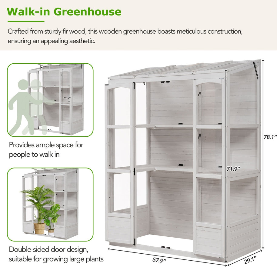 Serre Florentine blanche VidaXL pour jardinage, structure en verre et cadre en métal pour serre domestique.
