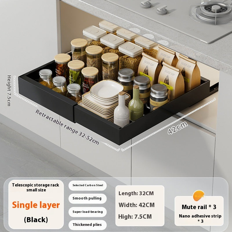 Tiroir coulissant Filion noir de VidaXL, en bois, extension de 32 à 52 cm, pour meuble de rangement moderne.